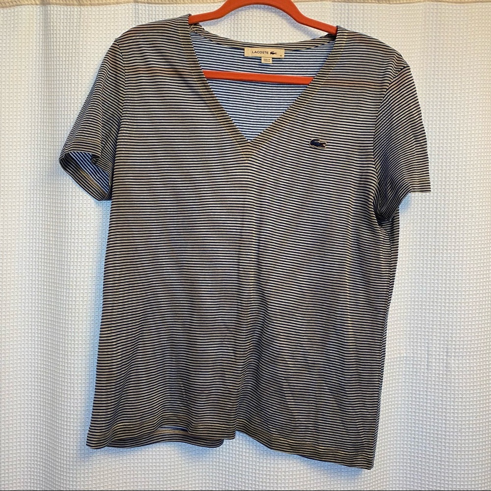 Lacoste Blue and White Striped Sheer T-shirt Size 42(Large)